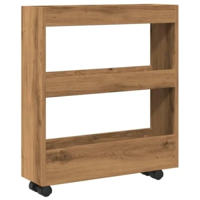 Image of vidaXL Narrow Storage Trolley 3 Tier Rolling Cart Artisian Oak Engineered Wood 60x18x70cm For Living Room, Kitchen, Bathroom