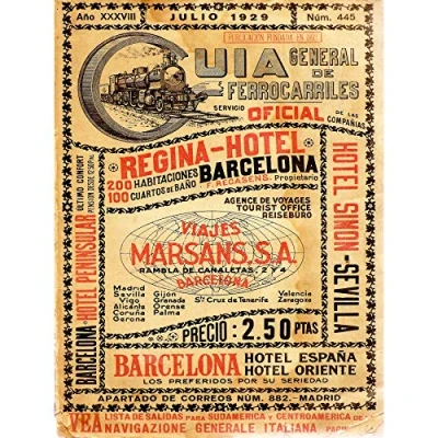Image of Wee Blue Coo Travel Tourism Transport Antique Spanish Rail Timetable Steam Engine Spain 30X40 Cms Fine Art Print Poster Bb9976
