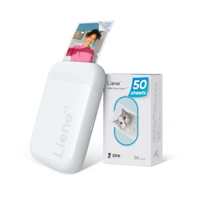 Image of Liene 2x3 Photo Printer, Mini Instant Portable Color Mono Printer Bundle 50 Zink Adhesive Sheets, Bluetooth 5.0, Compatible w/iOS &amp; Android, Small Picture for Smartphone, White
