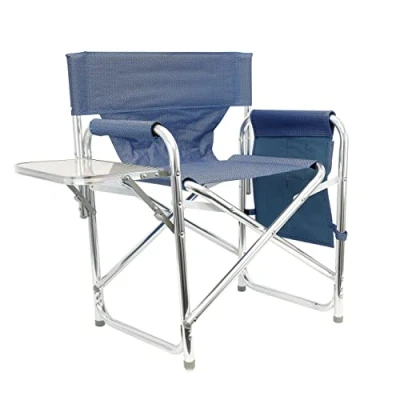 Image of Streetwize Heavy Duty Aluminium Framed Folding Directors Chair with Table, Sport Blue Camping Fishing Garden Outdoor Weatherproof (LW6)