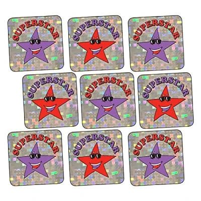 Image of 700 Holographic Sparkly Superstar Square School Praise Teachers Reward Stickers 16mm Primary Teaching Services
