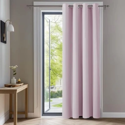 Image of Deconovo Functional Window Treatment Thermal Insulated Eyelet Curtain Pink Blackout for Girls Bedroom W55 x L102 Inch Baby 1 Panel