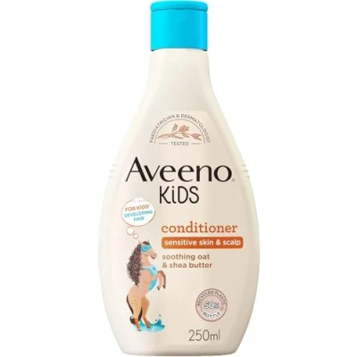 Image of Aveeno Baby Kids Conditioner 250ml Enriched with Soothing Oat &amp; Shea Butter Hair for Children Developed Your Little Superhero Childrens Toiletries Sets