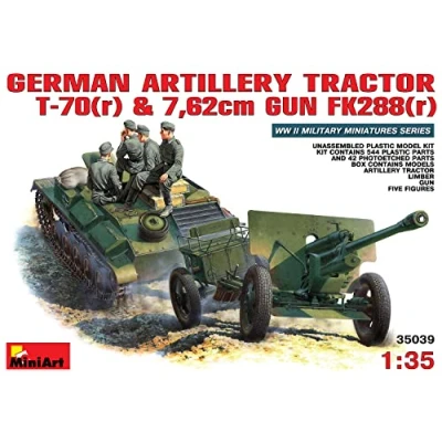 Image of Miniart 1:35 Scale German artillery tractor T 70 &amp; 7.62cm gun FK288 w/Crew Plastic Model Kit
