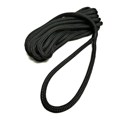 Image of Double Braid 12mm Dockline Polyester on Spliced Mooring rope Dock Lines READY TO USE (Black, 10mt)