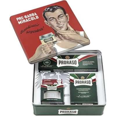 Image of Proraso Vintage Selection, Green Refresh (3 Pack), Deluxe Shaving Kit with Pre Cream, Cream Tube, and Aftershave Balm, Made in Italy