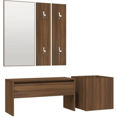 Image of vidaXL Hallway Furniture Set Brown Oak Engineered Wood