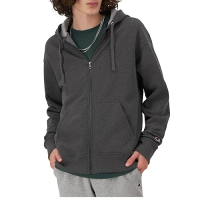 Image of Champion Men&#039;s Powerblend Full Zip Hoodie Warm Up or Track Jacket, Granite Heather, S