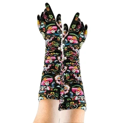 Image of Bristol Novelty 74673 Gloves Skull Design Day of the Dead 1pc, Multicolor, One Size