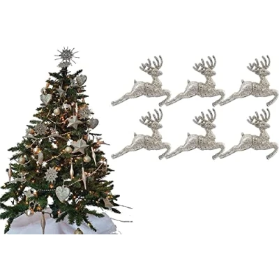 Image of UKDeals Direct® CHAMPGANE GOLD COLLECTION CHRISTMAS DROPLET BAUBLES TREE DECORATIONS GLITTER MATT ICICLES (Pack of 6 Reindeer)