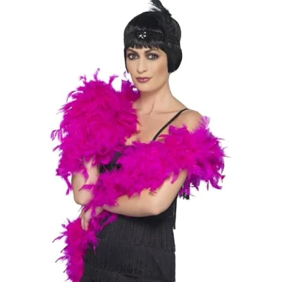 Image of Smiffys Deluxe Boa, Fuchsia Feather, 180cm, 80g, 1920&#039;s Razzle Fancy Dress, Adult Dress Up Accessories