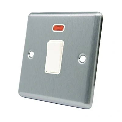 Image of AET CSC20ASWIWH Satin Chrome Classical 20A DP White Insert Plastic Rocker Switch 20 Amp Double Pole w/Neon Indicator