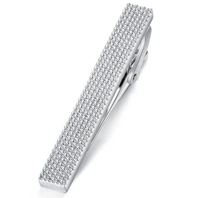 Image of HONEY BEAR Men&#039;s Tie Clip Bar, Normal Size, Stainless Steel, for Business Wedding Gift,5.4cm (Silver)