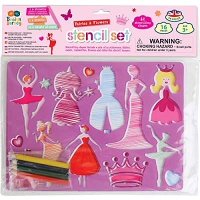 Image of Buddy &amp; Barney Princess Butterflies Pink Stencils Pencils Craft Set of 2