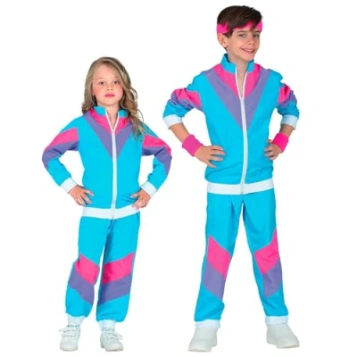 Image of WIDMANN Children&#039;s Blue 80s/90s Tracksuit Shell Suit Fancy Dress Costume Boys Girls Kids 1980s/1990s Party Jogging Retro Style Bad Taste Carnival Age 14 16