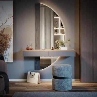 Image of Vicco Vanity table &quot;Melisa&quot;, Oak/Grey, 120 cm with 2 drawers