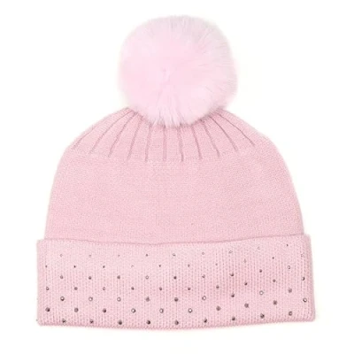 Image of Pom Boutique Pastel Pink Embellished Bobble Hat