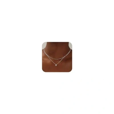 Image of TINGN Layered Initial Necklaces for Women, 14K White Gold Plated Tiny S Necklace Dainty Pendant Silver Women Girls Jewelry