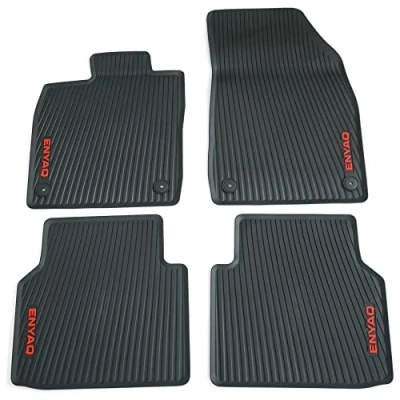 Image of Skoda 5LA061500B All Weather Floor Mats, 4 x Rubber with Enyaq Lettering, Black/Red