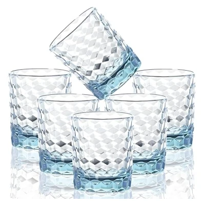 Image of VEILEDGEM [Look Like Glass] 250ml 6 Piece Premium Unbreakable Drinking Glasses Plastic Tumblers Dishwasher Safe BPA Free Small Acrylic Juice for Kids Water (Light Blue)