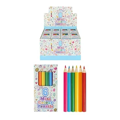 Image of HENBRANDT 6x Mini Kids Colouring Pencils Pack of 6 Assorted Colours Children’s Stocking Fillers Wedding Activity Birthday Loot Bag Party Favours Boys and Girls Unisex