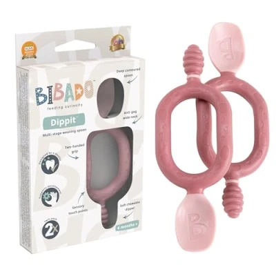Image of Bibado Weaning Spoons 2 Pack Baby Led Spoon for Self Feeding, Dual Ended Cutlery Oral Sensory Development and Teething Gums Ergonomic Handles Control Dippit Blush