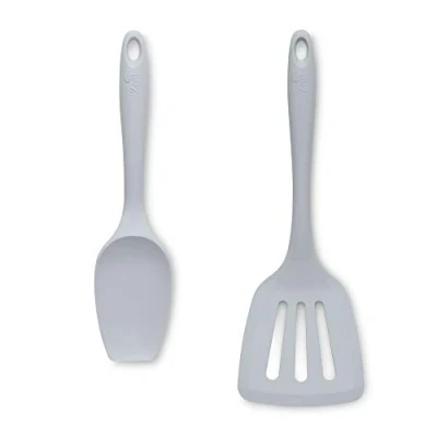 Image of Zeal JSET12S Non Stick Silicone Large Spatula Spoon &amp; Turner 2 Piece Set French Grey