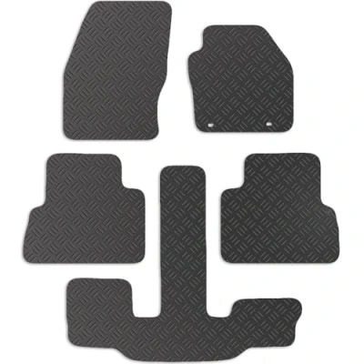 Image of Carsio Rubber Car Mats For Ford C Max Grand (oval clips) 2011 2013 Tailored Fit Floor Mat Set Complete Accessory Black Custom Fitted All Weather &amp; Heavy Duty, Anti Slip Backing with Clips