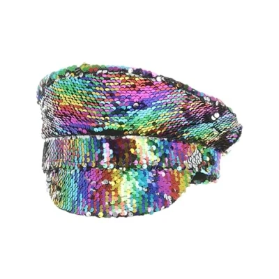 Image of Smiffys Sequin Captains Hat, Rainbow, Party &amp; Carnival Fancy Dress, Adult Dress Up Hats
