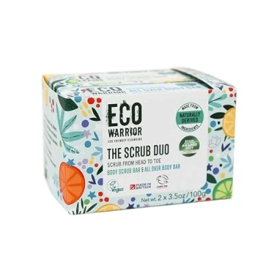 Image of Eco Warrior Scrub Duo Body Soap Bar Gift Pack Vegan, Cruelty Free, No SLS or Parabens, with Oatmeal and All Over Shea Butter, Friendly &amp; Hand Bars,100g each