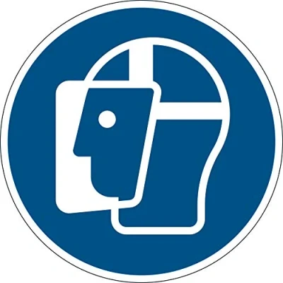 Image of Durable Removable Self Adhesive Floor Safety Sticker &quot;Wear Face Visor&quot; Sign Diameter of 43cm Blue Pack 1