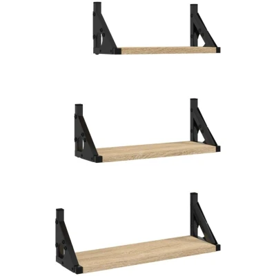 Image of vidaXL 3 Piece Wall Shelf Set Sonoma Oak Engineered Wood