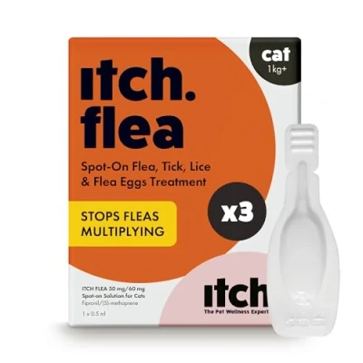 Image of Itch Flea &amp; Tick Treatment Spot On Solution for 1kg+ Cats Kills Fleas, Lice, Ticks, Eggs and Larvae 3 Pipettes