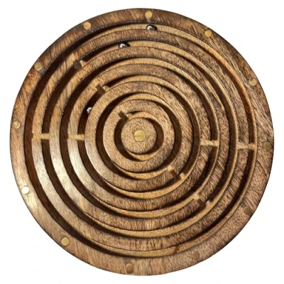 Image of 20cm Diameter Wooden Labyrinth Maze Puzzle Board Game with 3 Silver Ball bearings
