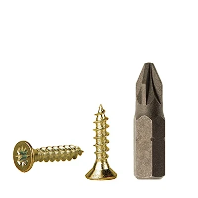 Image of (Pack of 500 pcs) Yellow Zinc Plated Steel 3.0 x 10 mm Wood Screws, Chipboard Universal Pozi Drive Screw, PZ Fully Threaded, Pozidriv Countersunk Head (500, mm)