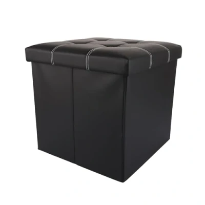 Image of ASelected Storage Ottoman Black Folding Footstool With Lids For Living Room, Bedroom, Hallway 38X38X38 Cm