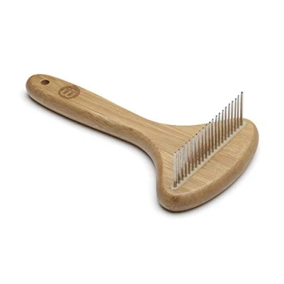 Image of Mikki Bamboo Dog Puppy Grooming Anti Tangle Rake , Dematting Shedding Tool, Removes Knots, Tangles, Matts, for Thick/Double Hair Coat, Handmade from Natural