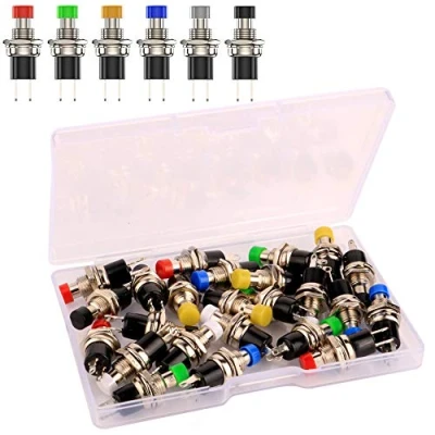 Image of Gebildet 24pcs 7mm Mini Momentary Push Button 3V 6V 12V 24V 230V/1A, SPST Nomal Open ON/OFF 2 Pin Round Flat for Model Railway Hobby