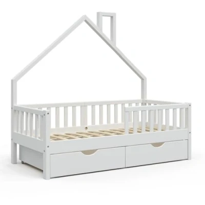 Image of VitaliSpa House bed Noemi, White, 80x160 cm with 2 drawers