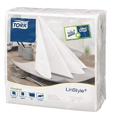 Image of Tork LinStyle Dinner Napkins 4 Fold White (Pack of 50) 478711 + Free FINCHLEY Pen