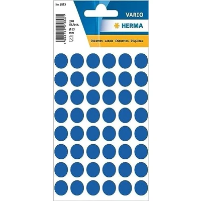 Image of HERMA Dot Stickers Blue, 240 Labels, Ø 13 mm, 48 Labels per Sheet, Self Adhesive Round Colour Stickers, Blank Marking Dots, Sticky Circle for Color Coding Calendar
