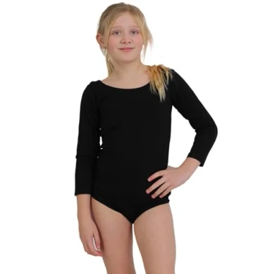 Image of Crazy Chick® New Girl Children Ballet Dance Leotard Bodysuit Gymnastics Long Sleeved Dancewear Fancy Dress UK Age 3 13 Year (Black, 9 10 Years)