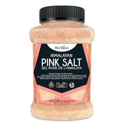 Image of Herbion Naturals Himalayan Pink Salt Fine Grain 5 lb. (2.2 Kg) Unbreakable Jar Kosher Certified GMO Free Vegan Supreme Quality Chemical