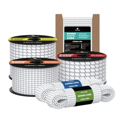 Image of Kamu Synber Bungee Cord 6mm x 10m Elastic Shock Rope for Tarpaulin, Kayak, Tie Down, Camping White/Black