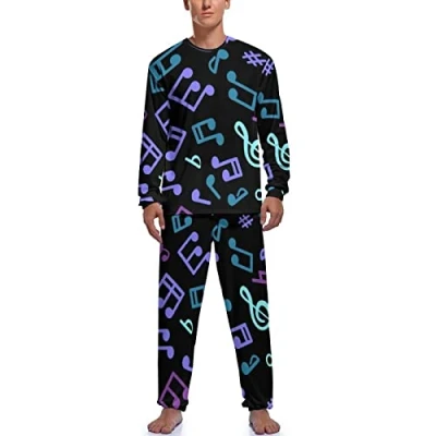 Image of Music Notes Men&#039;s Pajamas Set Soft Sleepwear Sleep Loungewear PJs Sets L