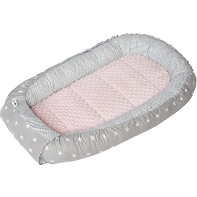 Image of Medi Partners Baby nest Pod Newborn Sleepyhead 100% Cotton 100x60x15cm Bed Pillow Accessories Cocoon for Babies (Stars with light pink Plush)