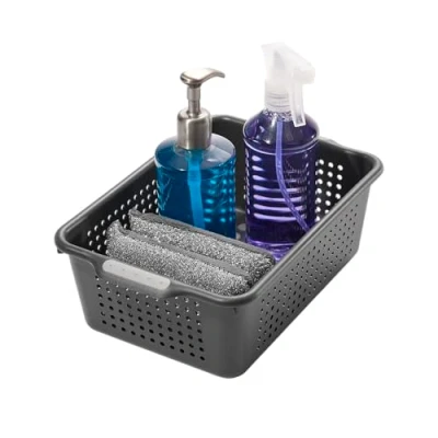 Image of madesmart CLASSIC Small Storage Basket Granite COLLECTION Soft grip Dots and Non slip Feet BPA Free,Brown
