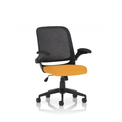 Image of Crew Task Operator Fabric Seat Senna Yellow Mesh Chair Folding Arms