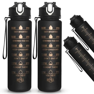 Image of AQUA HOMIE Pack of 2 750ml Kids Water Bottles with Straw Leakproof BPA Free Tritan Sports Bottle for kids, Boys, Girls &amp; Adults Drinks Gym, Cycling, School, Travel (Black)
