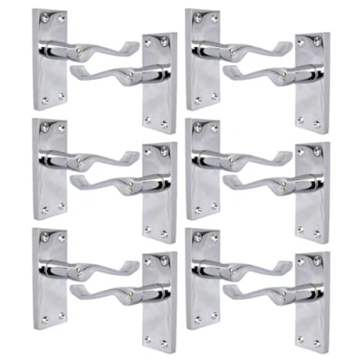 Image of Silver Door Handles Interior Victorian Scroll in Polished Chrome Handles, Back Plate, 118 x 42mm, Multipack, Set of 6